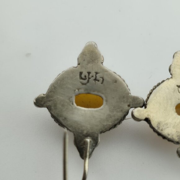 Vintage Sterling Silver 925 Earrings Yellow Stone - Picture 10 of 10